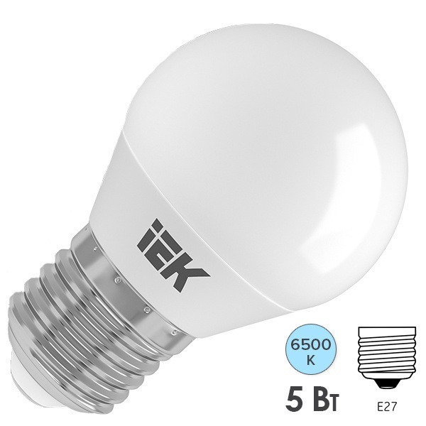 Лампа светодиодная шарик ИЭК ECO G45 5Вт 6500K 220В E27 дневной свет