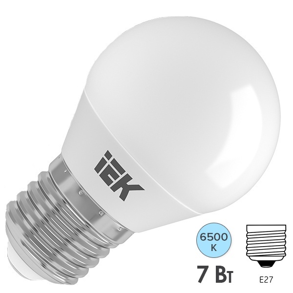 Лампа светодиодная шарик ИЭК ECO G45 7Вт 6500K 220В E27 дневной свет
