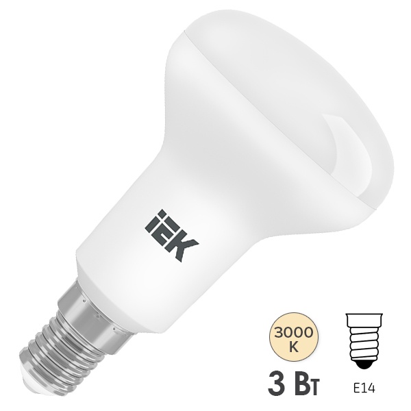 Лампа светодиодная ИЭК ECO R39 3W 3000K 230V E14 ИЭК рефлектор теплый свет