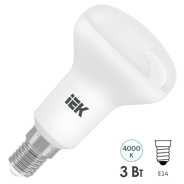 Лампа светодиодная ИЭК ECO R39 3W 4000K 230V E14 ИЭК рефлектор белый свет