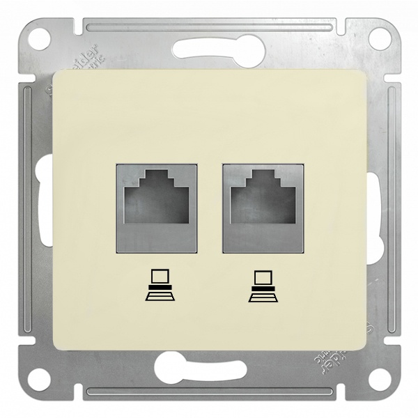 Розетка двойная компьютерная SE Glossa RJ45+RJ45 кат.5E механизм, бежевый