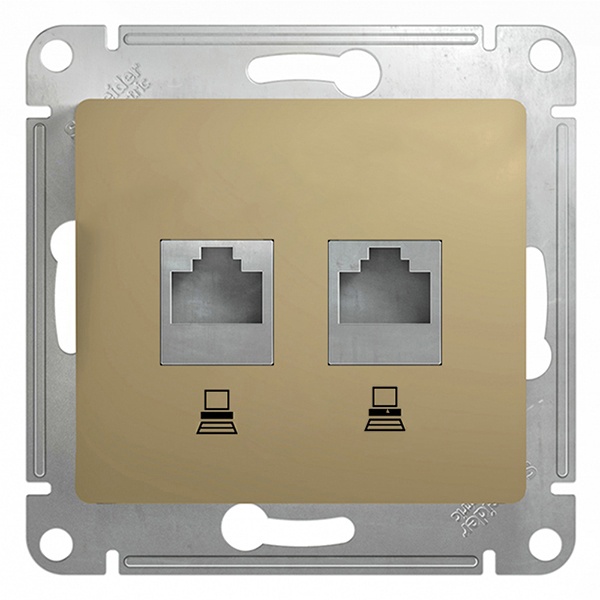 Розетка двойная компьютерная SE Glossa RJ45+RJ45 кат.5E механизм, титан