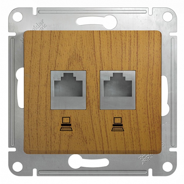 Розетка двойная компьютерная SE Glossa RJ45+RJ45 кат.5E механизм, дерево дуб