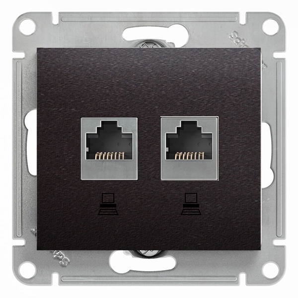 Розетка двойная компьютерная SE Glossa RJ45+RJ45 кат.5E механизм, шоколад