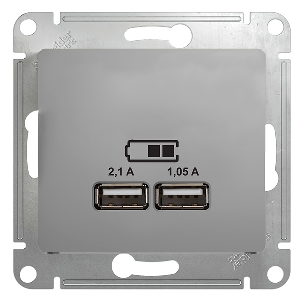 Зарядка USB SE Glossa 5В/2100мА, 2х5В/1050мА механизм, алюминий