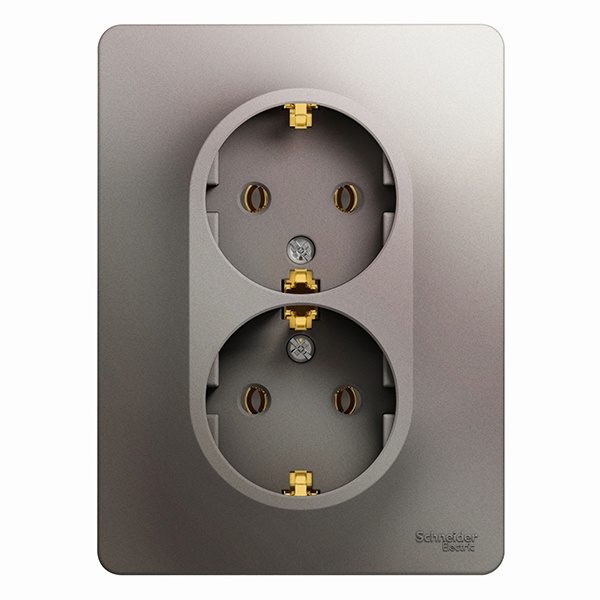 Розетка двойная с заземлением SE Glossa 16А 250В в сборе, платина