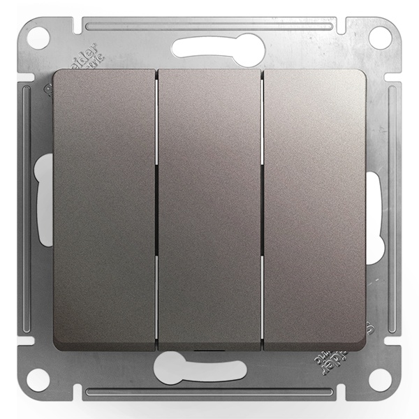 Трехклавишный выключатель SE Glossa 10A механизм, платина