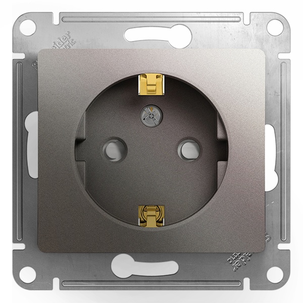 Розетка с заземлением со шторками SE Glossa 16А 250В механизм, платина