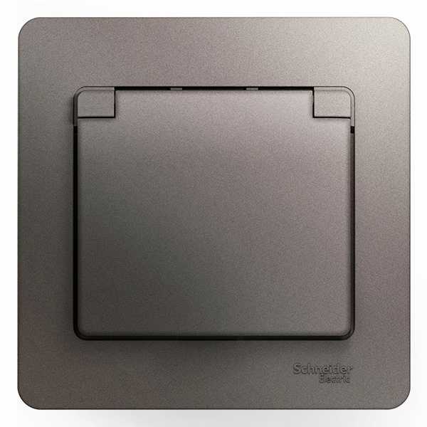 Розетка с заземлением со шторками с крышкой SE Glossa IP20 16А 250В в сборе, платина