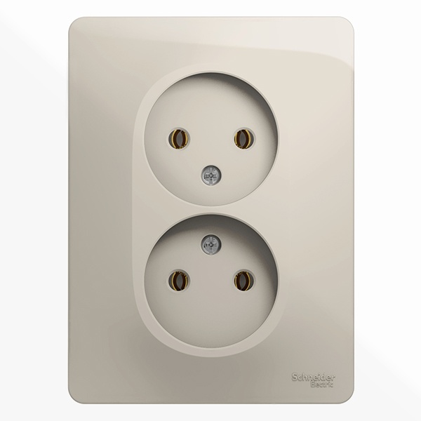 Розетка двойная без заземления SE Glossa 16А 250В в сборе, молочный