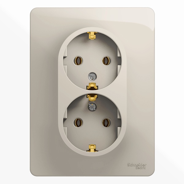 Розетка двойная с заземлением SE Glossa 16А 250В, в сборе, молочный