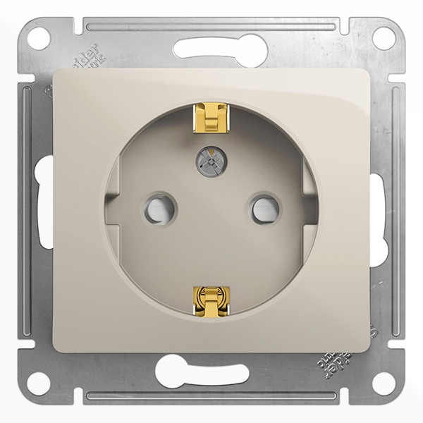 Розетка с заземлением со шторками SE Glossa 16А 250В механизм, молочный