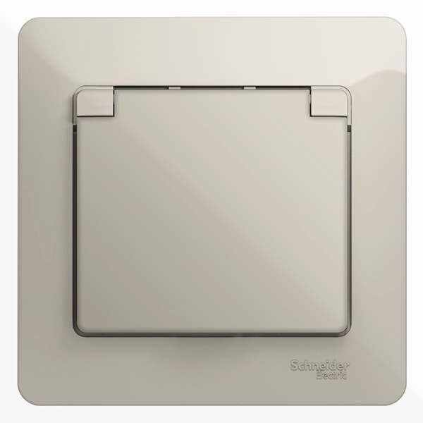 Розетка с заземлением со шторками с крышкой SE Glossa IP20 16А 250В в сборе, молочны