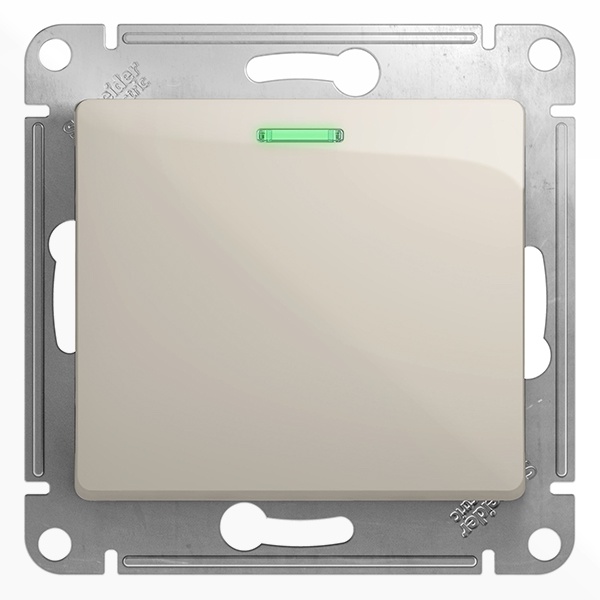 Одноклавишный переключатель с подсветкой SE Glossa 10A механизм, молочный