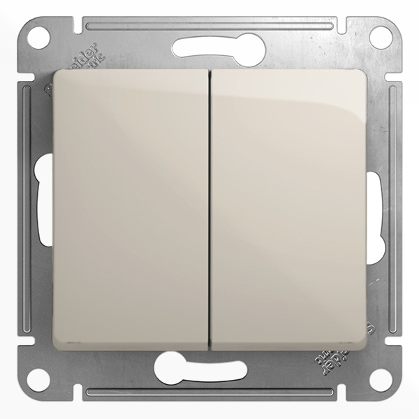 Двухклавишный переключатель SE Glossa 10A механизм, молочный