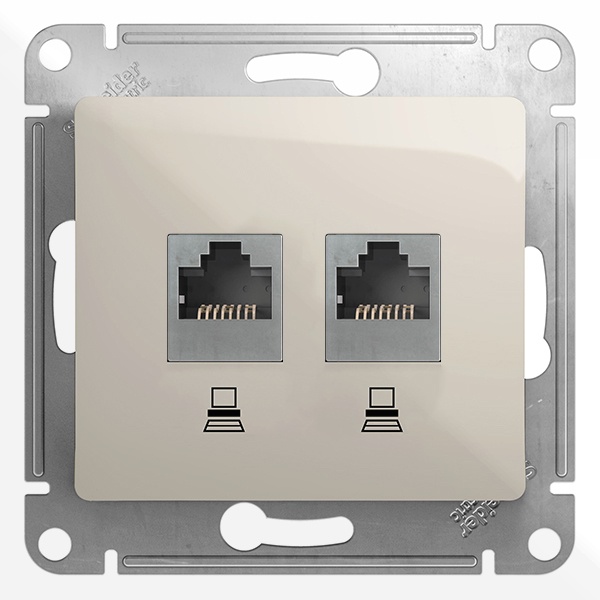 Розетка двойная компьютерная SE Glossa RJ45+RJ45 кат.5E механизм, молочный