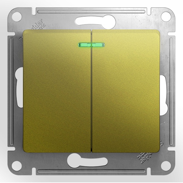 Двухклавишный выключатель с подсветкой SE Glossa 10A механизм, фисташковый