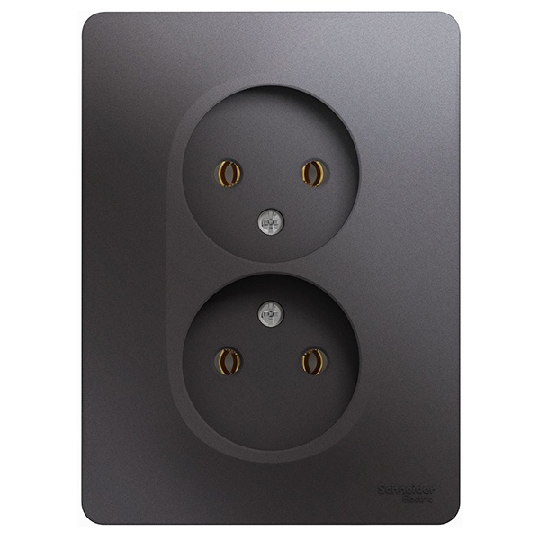 Розетка двойная без заземления SE Glossa 16А 250В в сборе, графит