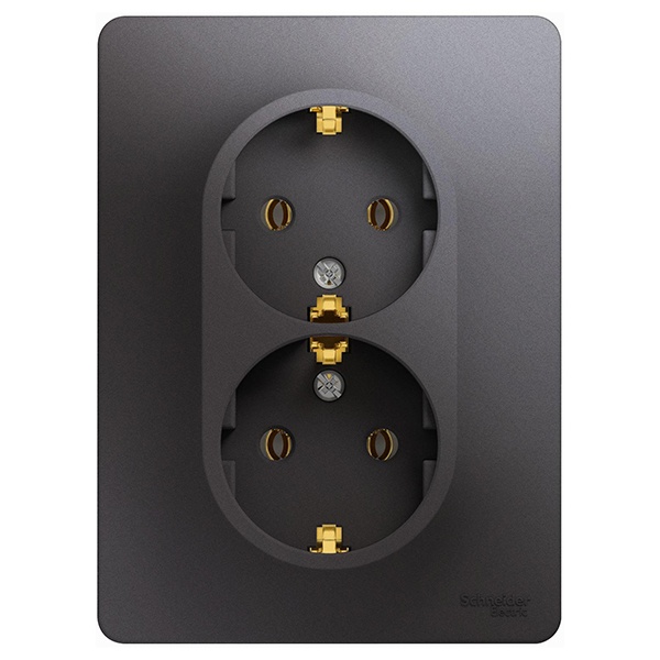 Розетка двойная с заземлением SE Glossa 16А 250В в сборе, графит