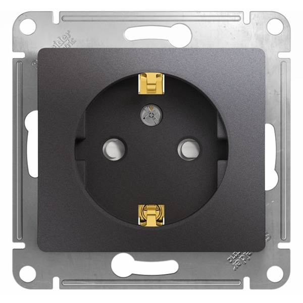 Розетка с заземлением со шторками SE Glossa 16А 250В механизм, графит