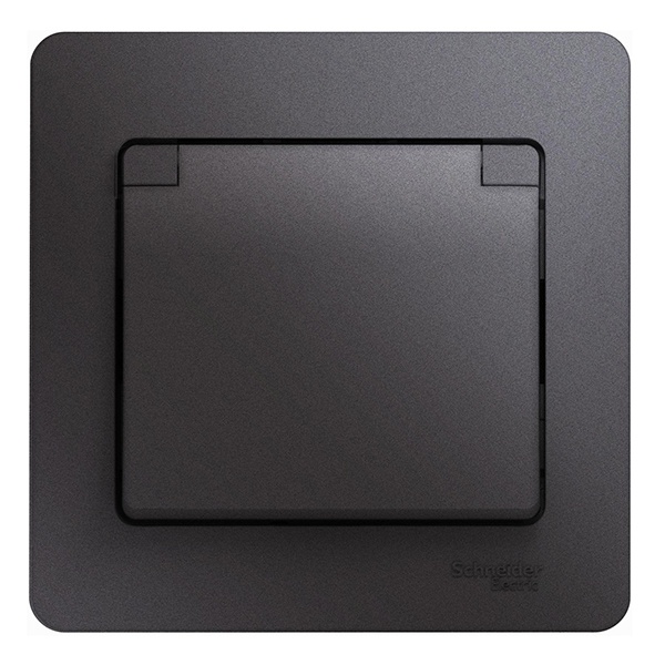 Розетка с заземлением со шторками с крышкой SE Glossa IP20 16А 250В в сборе, графит