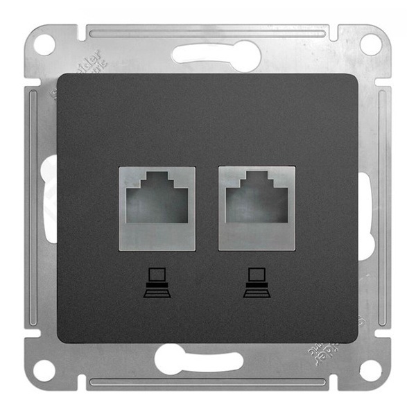 Розетка двойная компьютерная SE Glossa RJ45+RJ45 кат.5E механизм, графит