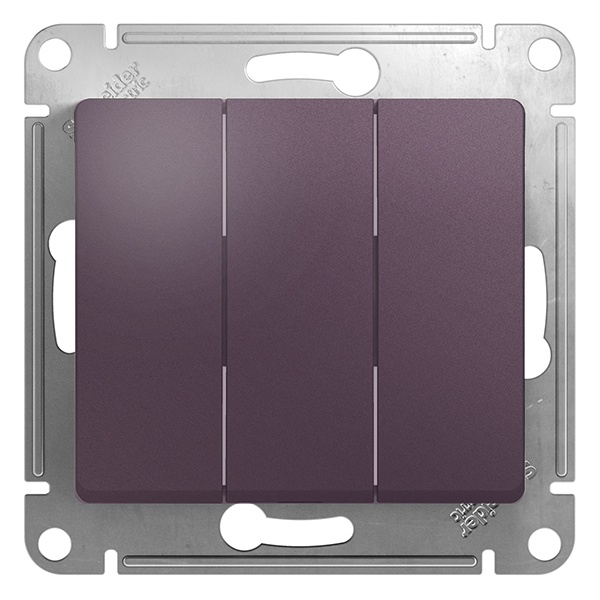 Трехклавишный выключатель SE Glossa 10A механизм, сиреневый туман