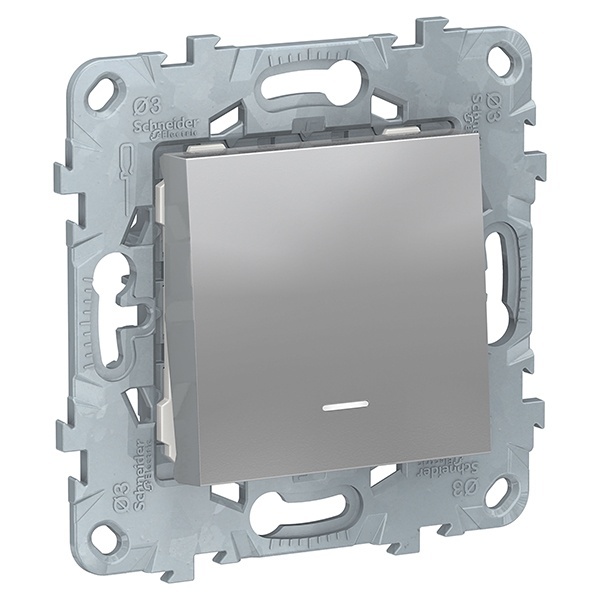 Выключатель одноклавишный с подсветкой SE Unica NEW, алюминий