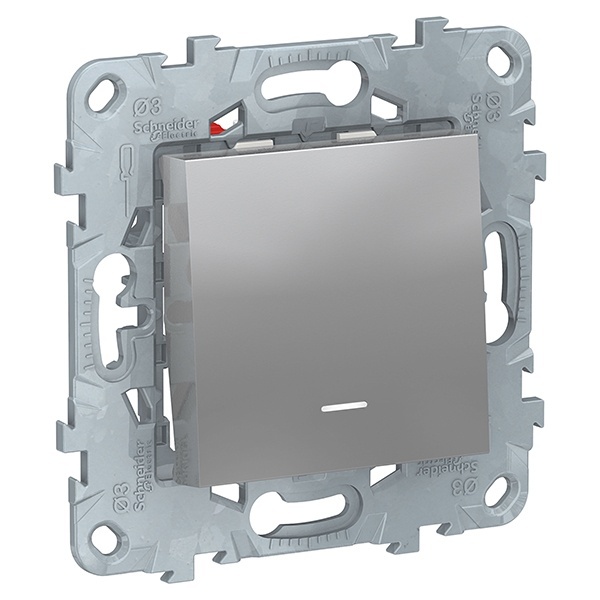 Переключатель одноклавишный перекрестный с подсветкой SE Unica NEW, алюминий