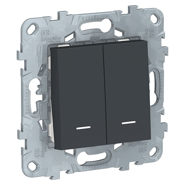 Переключатель двухклавишный с подсветкой SE Unica NEW, антрацит
