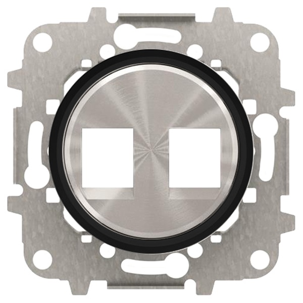 Накладка для 2-х суппортов/разъёмов типа RJ 2017,2018 ABB SKY Moon, кольцо чёрное стекло (8618.2 CN)