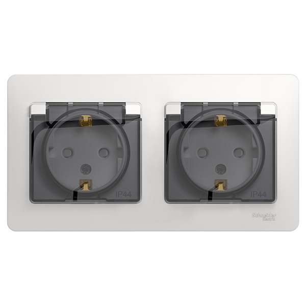 Розетка двойная с заземлением со шторками в сборе SE Glossa IP44, белый