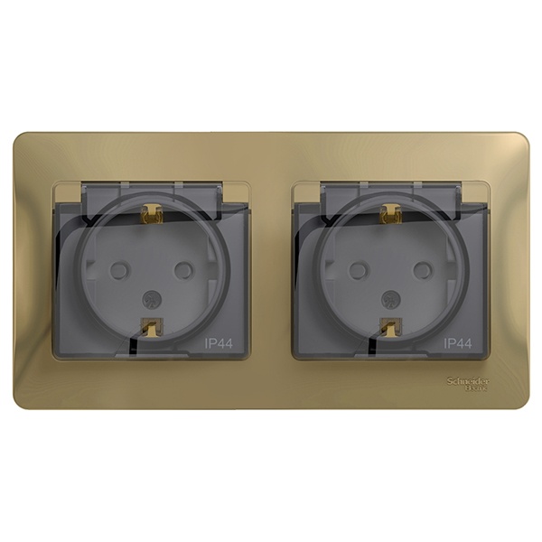 Розетка двойная с заземлением со шторками в сборе SE Glossa IP44, титан