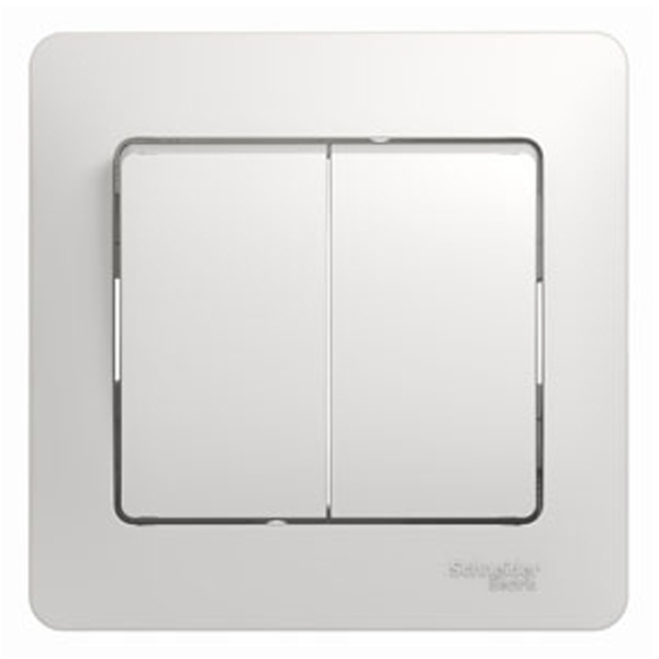 Двухклавишный выключатель SE Glossa 10A в сборе, белый