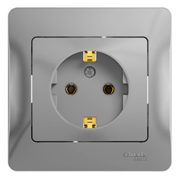 Розетка с заземлением SE Glossa 16А в сборе, алюминий