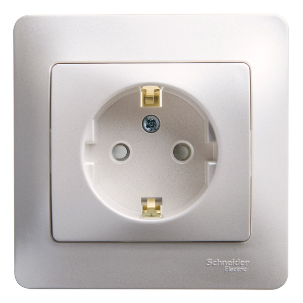 Розетка с заземлением со шторками SE Glossa 16А в сборе, перламутр