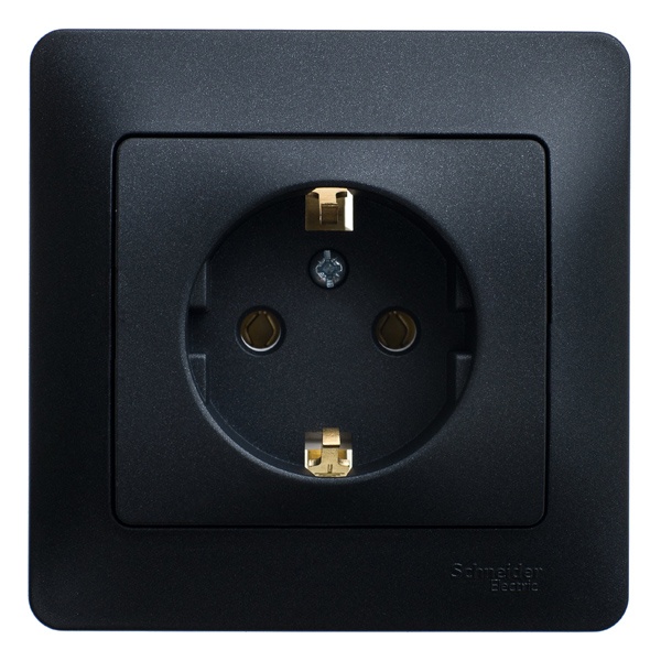 Розетка с заземлением SE Glossa 16А в сборе, антрацит