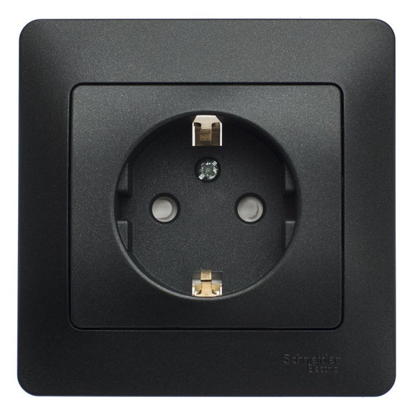 Розетка с заземлением со шторками SE Glossa 16А в сборе, антрацит