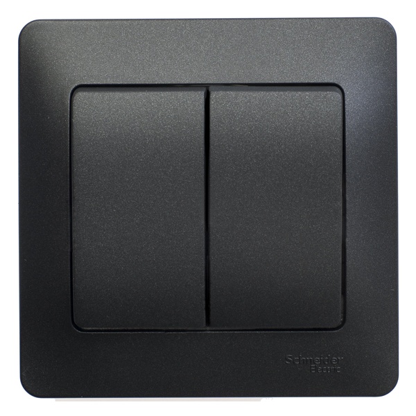 Двухклавишный выключатель SE Glossa 10A в сборе, антрацит