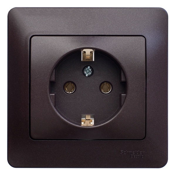 Розетка с заземлением SE Glossa 16А в сборе, шоколад