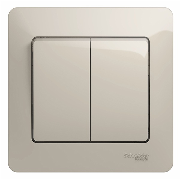 Двухклавишный выключатель SE Glossa 10A в сборе, молочный