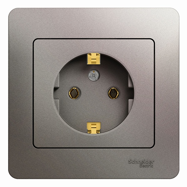 Розетка с заземлением SE Glossa 16А 250В в сборе, платина