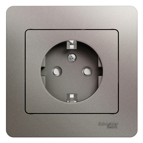 Розетка с заземлением со шторками SE Glossa 16А 250В в сборе, платина