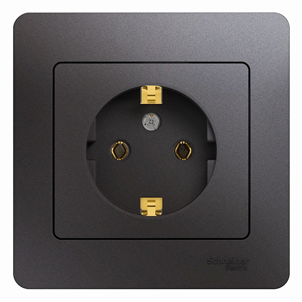 Розетка с заземлением SE Glossa 16А 250В в сборе, графит