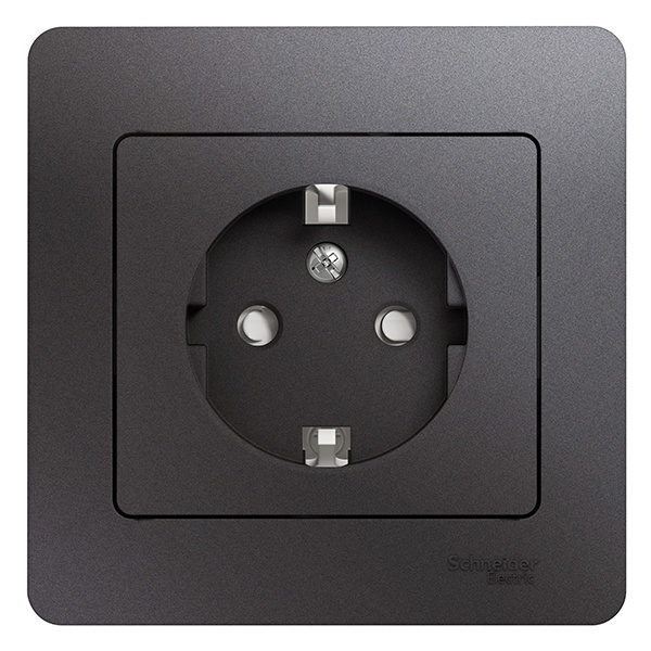 Розетка с заземлением со шторками SE Glossa 16А 250В в сборе, графит