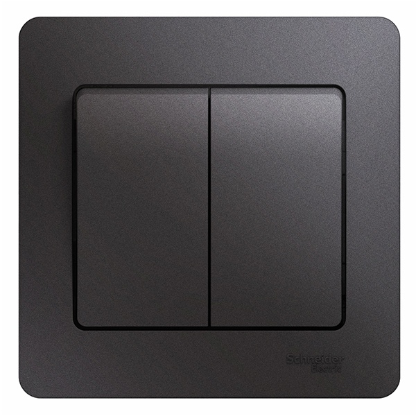 Двухклавишный выключатель SE Glossa 10A в сборе, графит