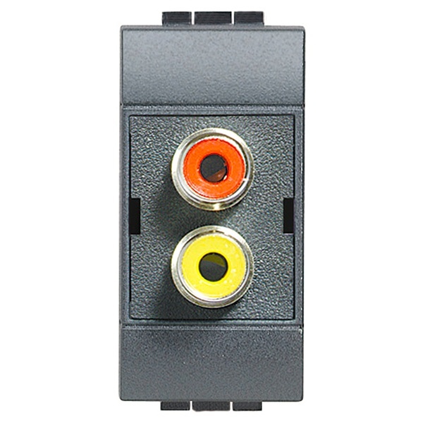 Двойной разъём Bticino типа RCA под зажим (тюльпан) 1 модуль LivingLight антрацит