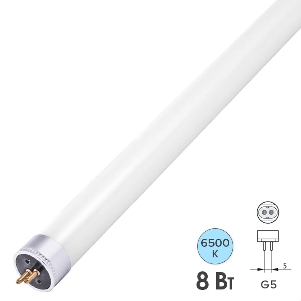 Лампа светодиодная Jazzway PLED T5 600GL 8W FR 6500K G5 230V D20x563mm (стекло/работа без ПРА)
