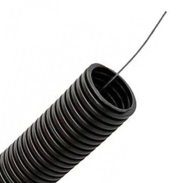 Труба гофрированная ПНД Строитель 32 мм гибкая с протяжкой черная [бухта 25м] (гофра для кабеля)