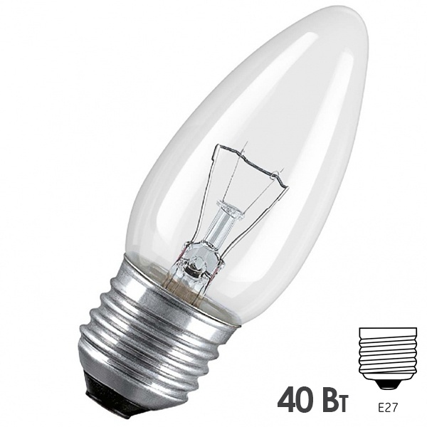 Лампа накаливания свеча Osram Classic B CL 40W E27 прозрачная